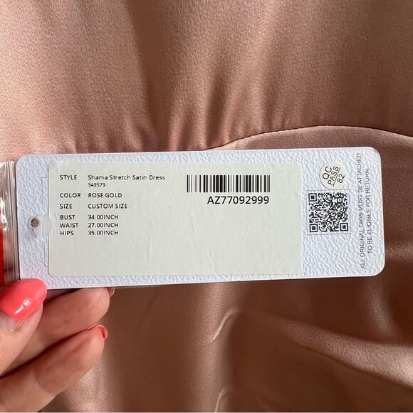 AZAZIE SHANIA NWT Rose Gold Sheath V-Neck Pleated Stretch Satin Dress Size C - Picture 8 of 16